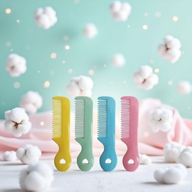 Tustao Pack Of 4 Round Tip Bristles Baby Cute Comb Baby Grooming For Sensitive Scalp Skin, for Nursery Newborn Infant Girl Boy Kids Comb Baby