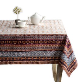 Maison d' Hermine Fair Isle 100% Cotton Tablecloth Kitchen Dining Table Cloth for Rectangle Tables Farmhouse Tabletop Cover for Parties, Wedding Thanksgiving/Christmas (140cm x 180cm)