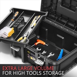 DNA Motoring Juego de 2 Cajas de Herramientas - Caja de Herramientas portátil con Organizador y Cerradura y Bandeja extraíble para Taller, Garaje y...