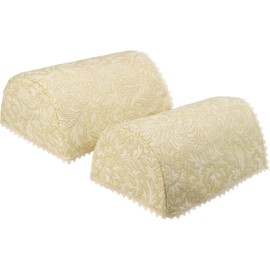 Classic Home Store Decorative Pair of Standard Round Arm Caps Traditional Floral Jacquard (Cream)