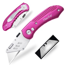 Box Cutter Heavy Duty Utility Knife, Razor Knife, Lightweight Aluminum Handle, Back-lock Mechanism, Stainless Belt Clip, for Carpet, Carton, Box, Cardboard, with 5-piece Extra Blades, Hot Pink