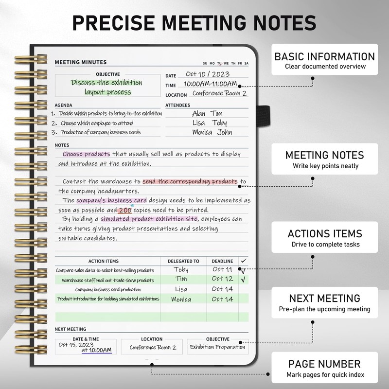 WEMATE Meeting Notebook for Work B5 (7"x10") - PU Leather