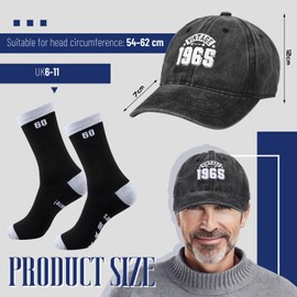 Hestya 60th Birthday Gifts Cap and Socks Set Including 1 Cotton Baseball Cap and 1 Pair of Calf Socks for Men
