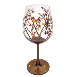 Autumn Tree Wine Glass - Fall Colors - Leaves of Red, Yellow, Orange - Hand Painted - Fall Leaf - 20 ounce