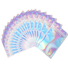 100 Pieces Mylar Ziplock Bags， Resealable Smell Proof Bags Foil Pouch Bag Flat Ziplock Bag for Party Favor Food Storage- Holographic Color 8 x 13 cm