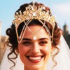 Gortin Rhinestone Crown Gold Bride Wedding Headband Star Tiara Headpiece
