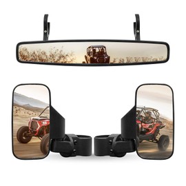 UTV Side Rear View Mirror And Center Mirror With 1.75" to 2" Roll Bar Cage Mount Compatible with Polaris RZR Honda Pioneer Yamaha Rhino Can-Am Maverick Commander Kawasaki Teryx