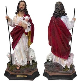 miSantuario Jesus El Buen Pastor, Jesus The Good Shepherd 12" Resin Statue Figurine, New