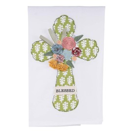 Glory Haus Cross Easter Towels - Flower Blessed Cross Eastern Kitchen Towels, Easter Decor, Fair-Trade Christian Bathroom Hand Towels, 19" x 25"