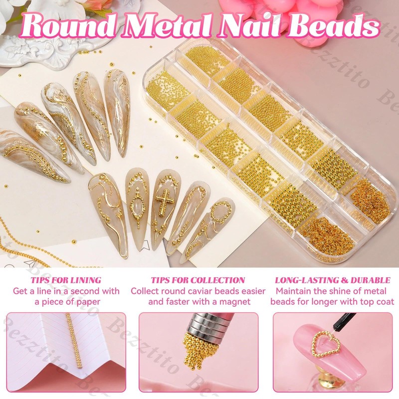 Gold Caviar Beads 0.8-2mm, Nail Chains & Metal Beads Acrylic