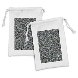 Ambesonne Alphabet Fabric Pouch Set of 2, Themed Colorful Pattern with English Letters in Irregular Order, Small Drawstring Bag for Toiletries Masks and Favors, 9" x 6", Night Blue Multicolor