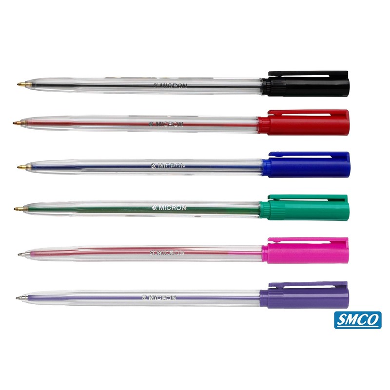 smco 10 BLACK MICRON BALLPOINT PENS BIROS Mircon MEDIUM POINT