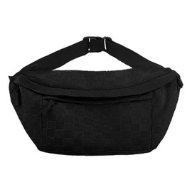 KlaOYer Checkered Fanny Pack for Women Travel Waist Pack Plaid Sling Bag Trendy Fashion Crossbody Purse Belt Chest Handbag (Black)