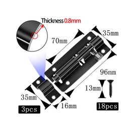 Door Lock Bolts Gate Bolt 3Pcs (4'') 100mm Heavy Duty Door Security Bolts Barrel Slide Latch Lock Stainless Steel Garden with Screws for Bathroom Shed Door Yard Garage Gates (Black)