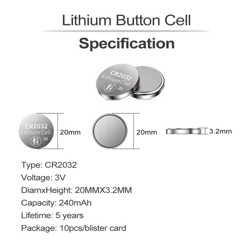 PGSONIC CR2032 3V Lithium Battery (10pcs), Compatible with AirTag, Key