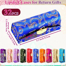 Swiffen 36 Pcs Lipstick Holder Cases with Mirror Bulk, Indian Return Gifts for Pooja, Mini Floral Jewelry Boxes, Portable Lipstick Storage, Return Gifts for Women (Random Color)