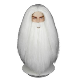 Max Beauty Santa Beard and White Wave Santa Wig Set - Santa Claus Wig, Classic White Beard and Hair Pack for Christmas Costumes Party Wig Cap