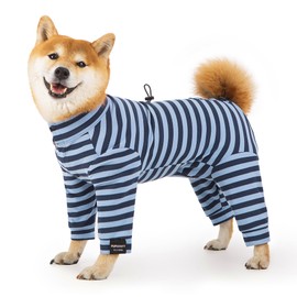 Dog Winter Warmer Fleece Onesie, Bodysuit for Small Medium Large Dogs, Stretchy Cold Weather Pet Warmer Jumpsuit Puppy Onesie Lightweight, Blue Stripe, Small
