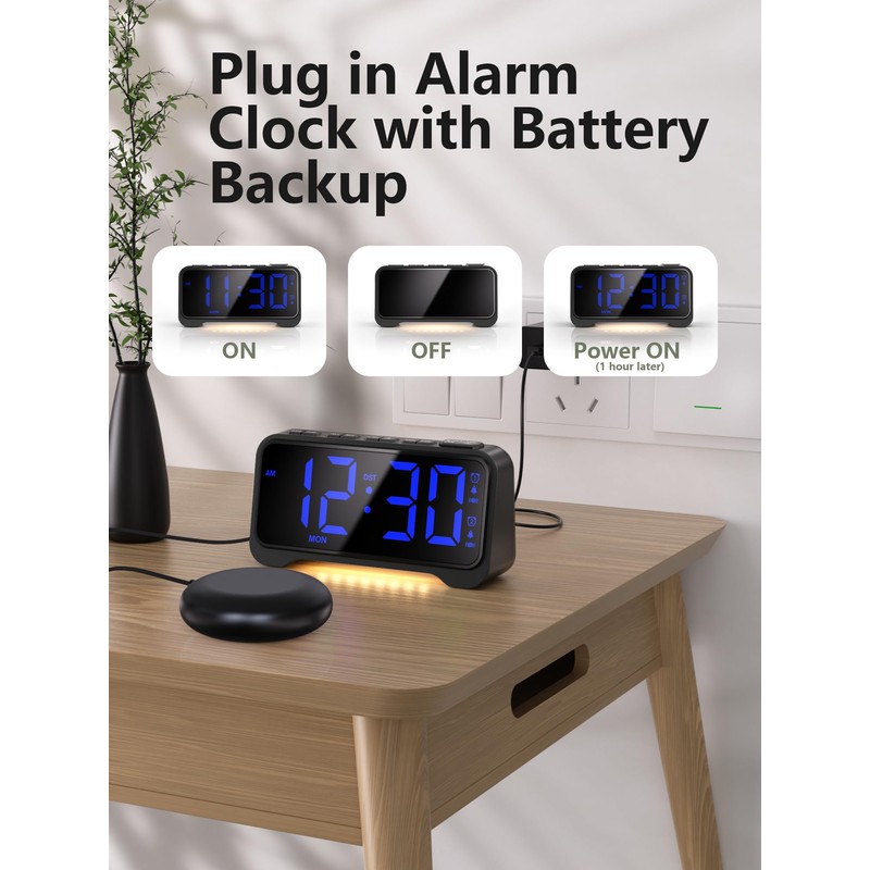 Mesqool Extra-Loud Alarm Clock with Bed Shaker for Heavy Sleepers,