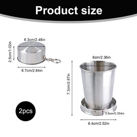 PHMING Set of 2 Folding Cups, Stainless Steel 150 ml, Stainless Steel Cups with Lid, Foldable Metal Cups for Outdoor, Camping, Travel & Hiking