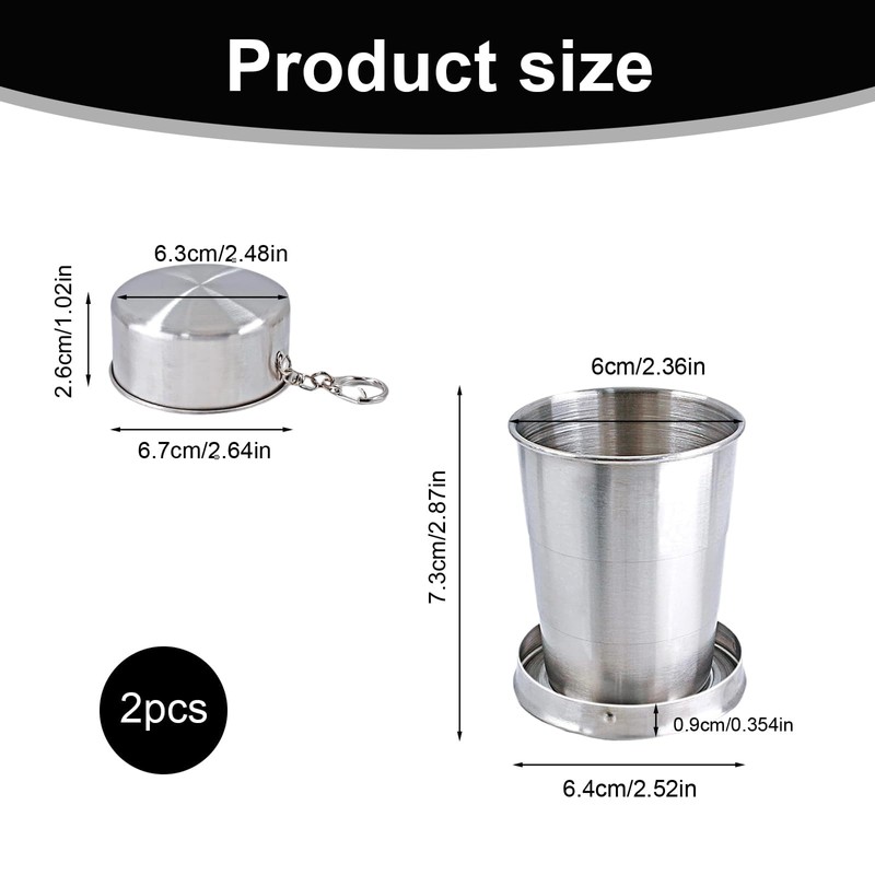 PHMING Set of 2 Folding Cups, Stainless Steel 150 ml,