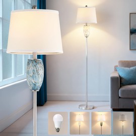 Lovlast Modern Floor Lamp for Living Room, Bedroom, Stained Glass Coastal Lamp for Living Room Decor, Mid Century 65" Tall Standing Lamp with Nightlight, Corner Stand Up Light (Bulb Included)