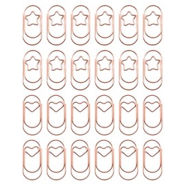 Sarini Small Metal Paper Clip Bookclip,12 Pcs Five Pointed Star+12 Pcs Love Heart Paperclips for School Office Document Organizing Wedding Marriage Decoration Gifts,Rose Gold