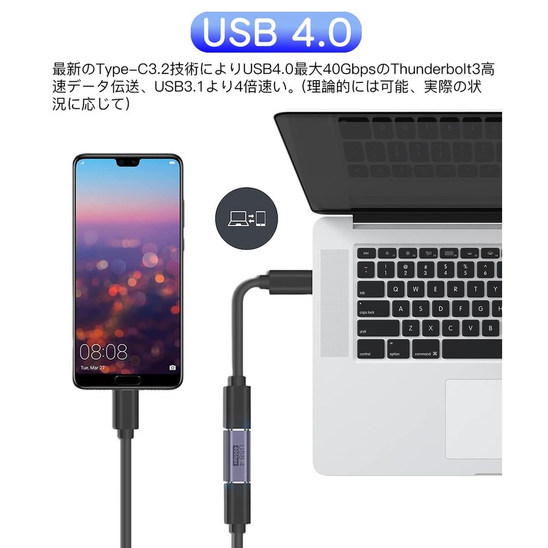 USB 4.0 Type C Adapter, LIANHATA 2 Pack Side Vent