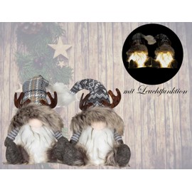 Brandsseller Christmas Gnome 20 cm with LED - Scandinavian Figures, Detailed Gnome as Decorative Winter Decoration for Table, Window & Living Room, Pair