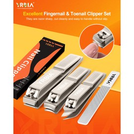 Nail Clippers with Glass Nail File, 4 Piece Set Ultra Sharp Nail Clipper Set, Professional Fingernail & Toenail Clippers Nail Cutter for Men and Women (Champagne_Cardboard Box)