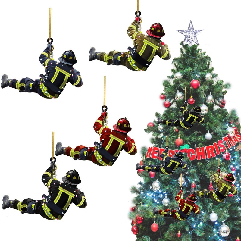 Fireman Christmas Tree Decorations 4 Pieces, Fireman Christmas Decorations with