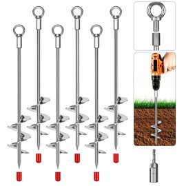 GrowGlow 6 Pack 18'' Ground Anchors Screw in Heavy Duty 12mm Solid Steel, 3" Spiral Blade, 360° Fully Welded Design Camping Tent Anchors for Mobile Home, Shed, Trampoline, Carport