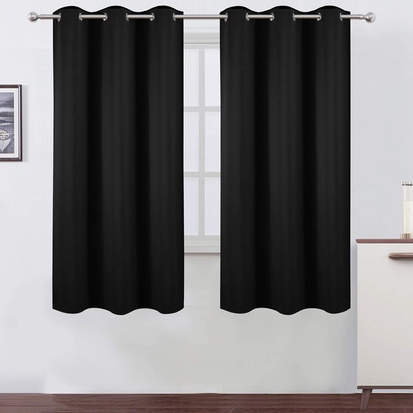 LEMOMO Blackout Curtains 42 x 63 inch/Black Curtains Set of 2 Panels/Thermal Insulated Room Darkening Bedroom Curtains