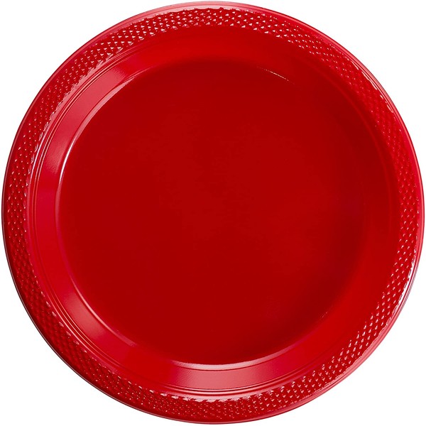 Exquisite 7 Inch. Red Plastic Dessert/Salad Plates - Solid Color Disposable Plates - 100 Count