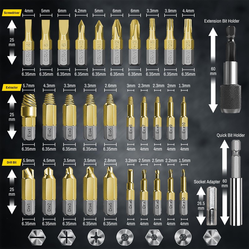 DTRUCTIEW 33PCS Titanium Damaged Screw Extractor Set, HSS 4341 Screw