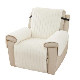 Recliner Chair Cover, Soft Washable Plush Armchair Slipcover, Nonslip Furniture Protector Cover with Tightening Straps and Adjustable Buckles for Kids and Pets (Beige, 55*200cm/21.7*78.7in)