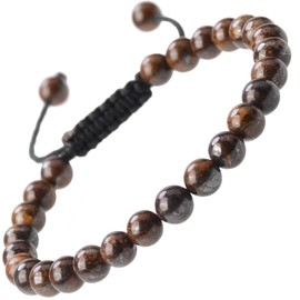 MASSIVE BEADS Natural Healing Power Gemstone Crystal Beads Unisex Adjustable Macrame Bracelets 6mm (Bronzite, 6mm)