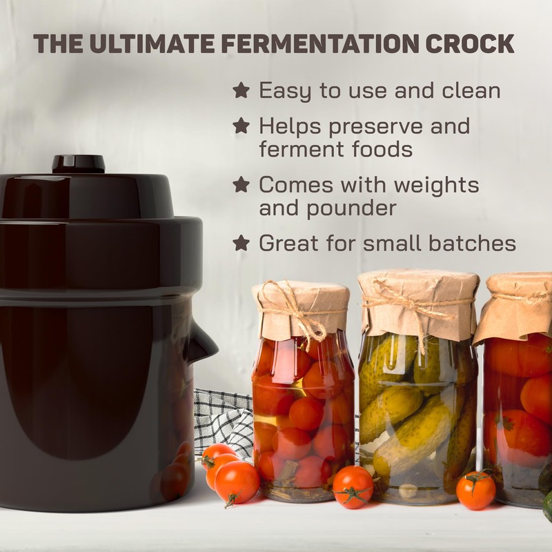 Fermentation Crock 1/2 Gallon - Sauerkraut Crock with Lid, Weights