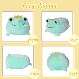 AIXINI 14 inch Cute Plush Crown Frog Stuffed Squishy Animal Toy, Super Soft Hugging Plush Pillow Gifts for Bedding, Kids Sleeping Kawaii Pillow-Green