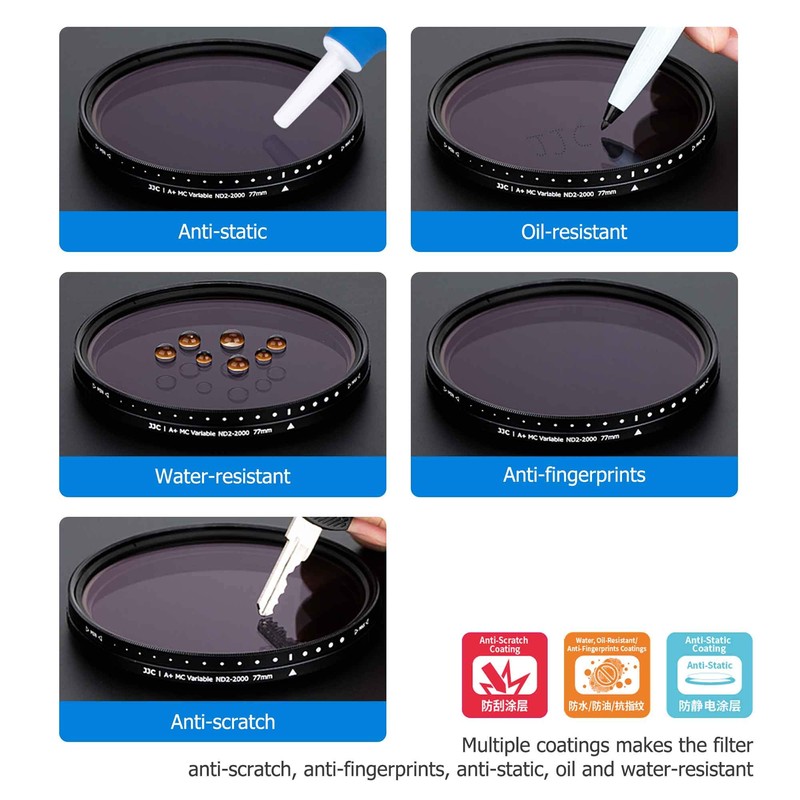 JJC 72mm Variable ND Filter (ND2-ND2000) Adjustable Neutral Density Lens