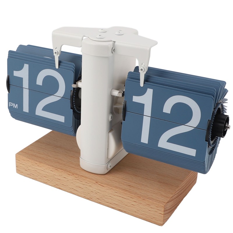 Flip Desk Clock Auto Mechanical Flip 12H AM PM Wood