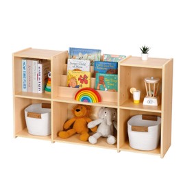 OOOK Montessori Bookshelf and Toy Storage Organizer, 2-Tier Horizontal Bookshelf, 5-Compartment Toy Storage Cabinet with Book Rack, Ideal Choice for Kids Classroom Organizer, Playroom and Daycare