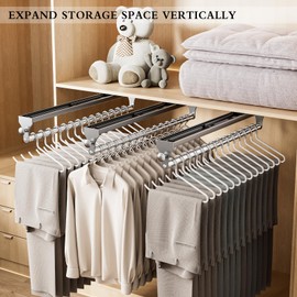 CICUFY Pull Out Closet Valet Rod, Heavy Duty Adjustable Closet Rod, 13.7inch Telescopic Pant Rack, Space Aluminum Clothes Hanger Rail, Closet Storage Organizer for Trousers Clothes