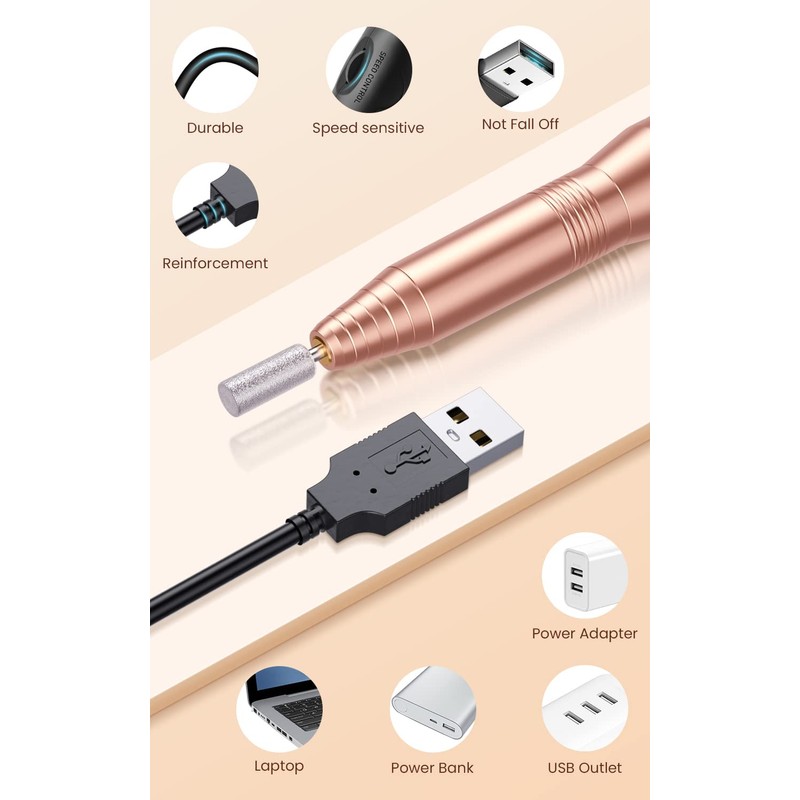 Professional Acrylic Nail Drill, USB Electric Nail Drill Machine, Portable