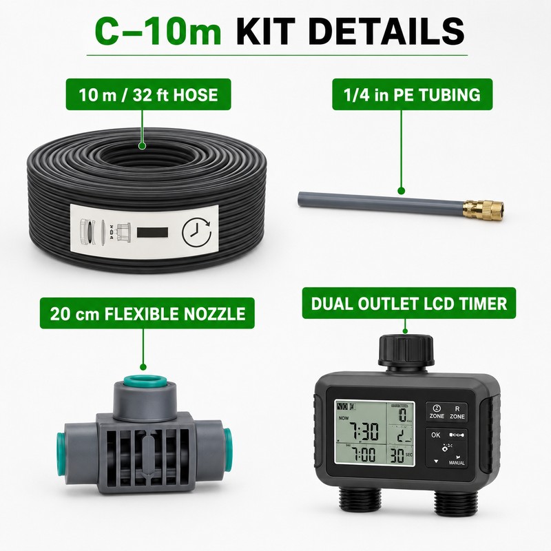 Dual-Zone Programmable Garden Misting & Irrigation Kit, 10/20/30m