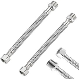 Water Connection Extension, Flex Hose 3/8, Pack of 2, 304 Stainless Steel Flex Hose, Reinforced Hose, 3/8 Inch, Water Connection Extension for Tap and Angle Valve, Kitchen and Bathroom 30 cm