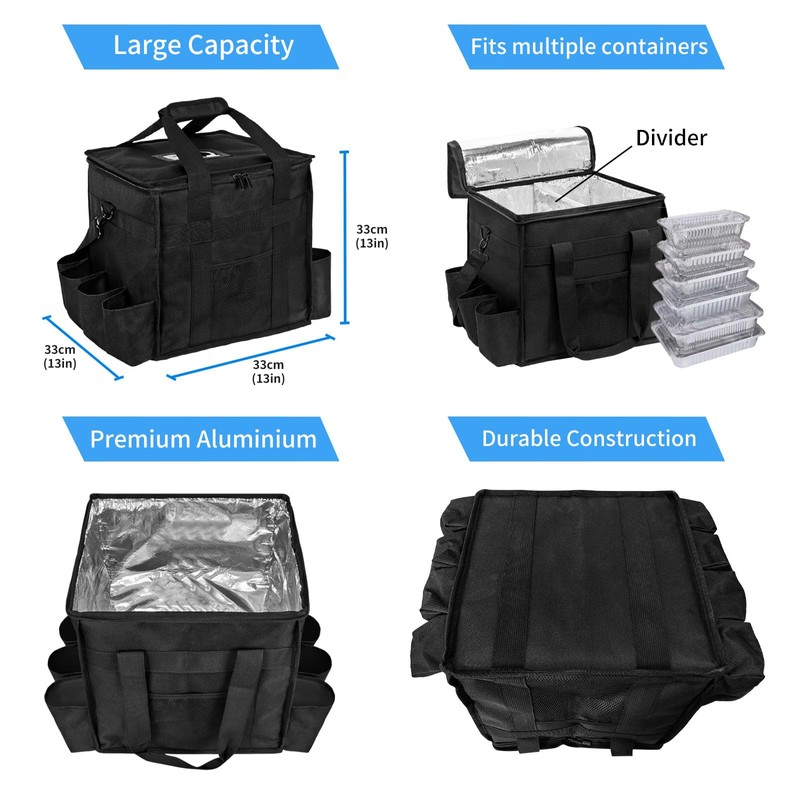 amzoya Insulated Food Delivery Bag with 8 Cup Holder,removable partition