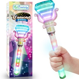 ArtCreativity Light Up Spinning Diamond Princess Wand for Kids - Fairy Wand with Spinning LEDs, Batteries Included - Light Up Wands for Girls and Boys, Perfect Pretend Play Toys