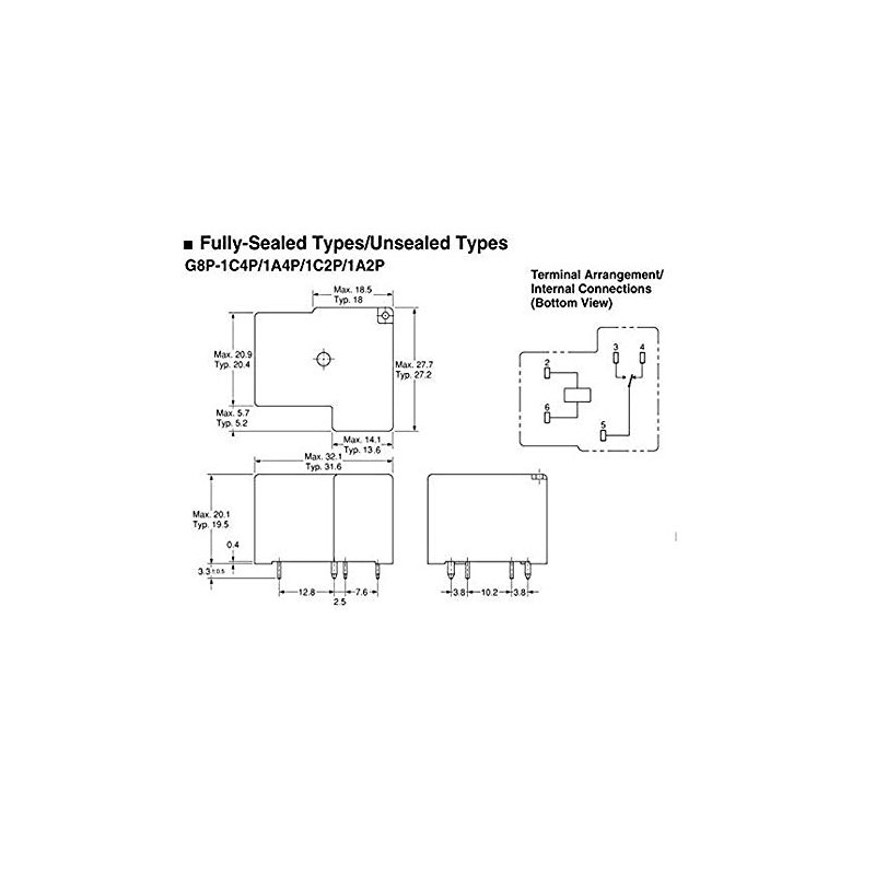 G8P-1C4P-24VDC Fully-Sealed PCB Relay 20A 250VAC for PC Board Panel-Mounted