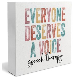 Absnfatu Speech Therapy Decor, Everyone Deserves a Voice Wooden Signs Desk Decor - Speech Therapy Room Classroom Decor, Speech Pathology Gifts, 5x5